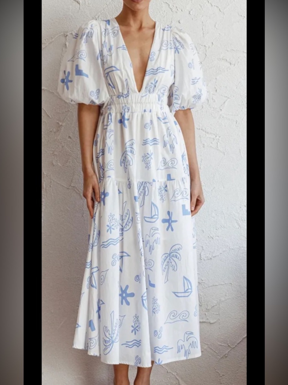 Selfie Leslie White Maxi Dress with Light Blue Print